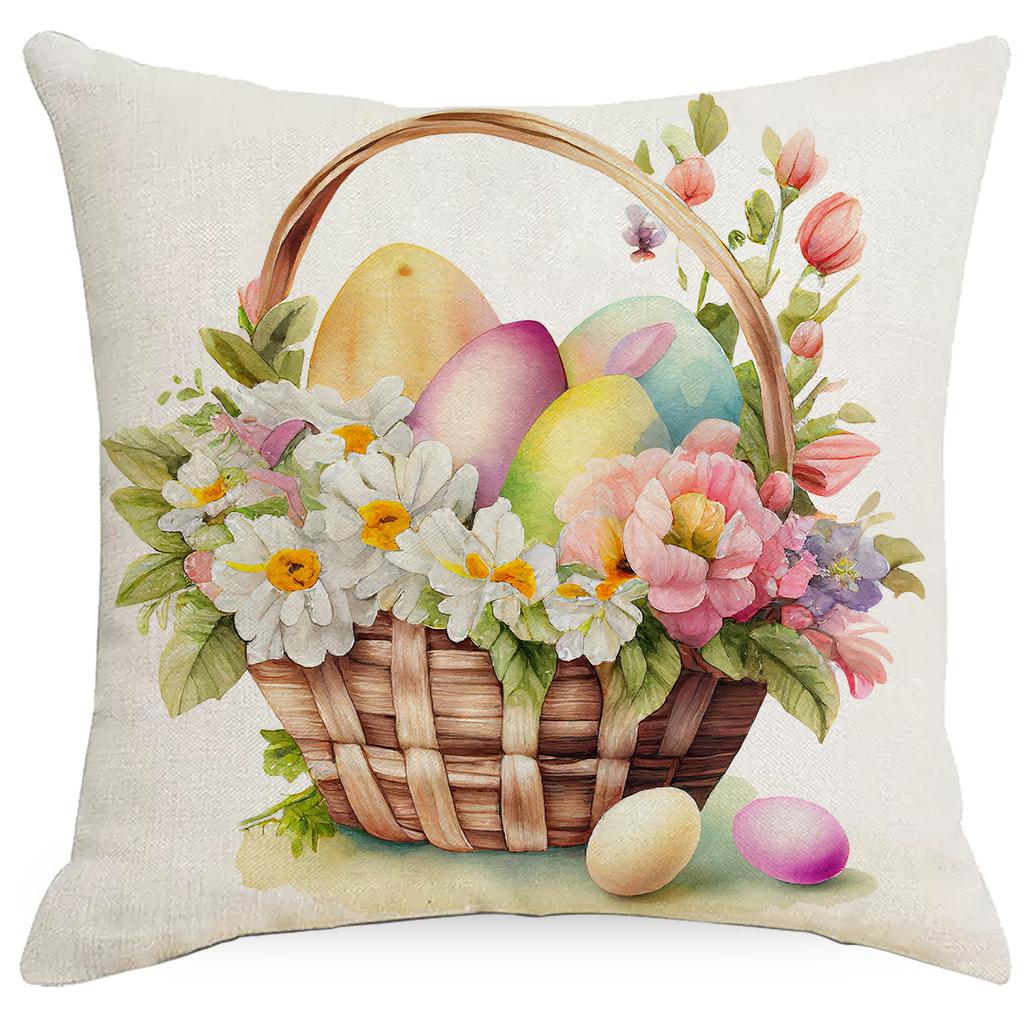 New Easter Pillowcase Spring Retro Rabbit Easter Egg Decorative Pillow Sofa Cushion Cover
