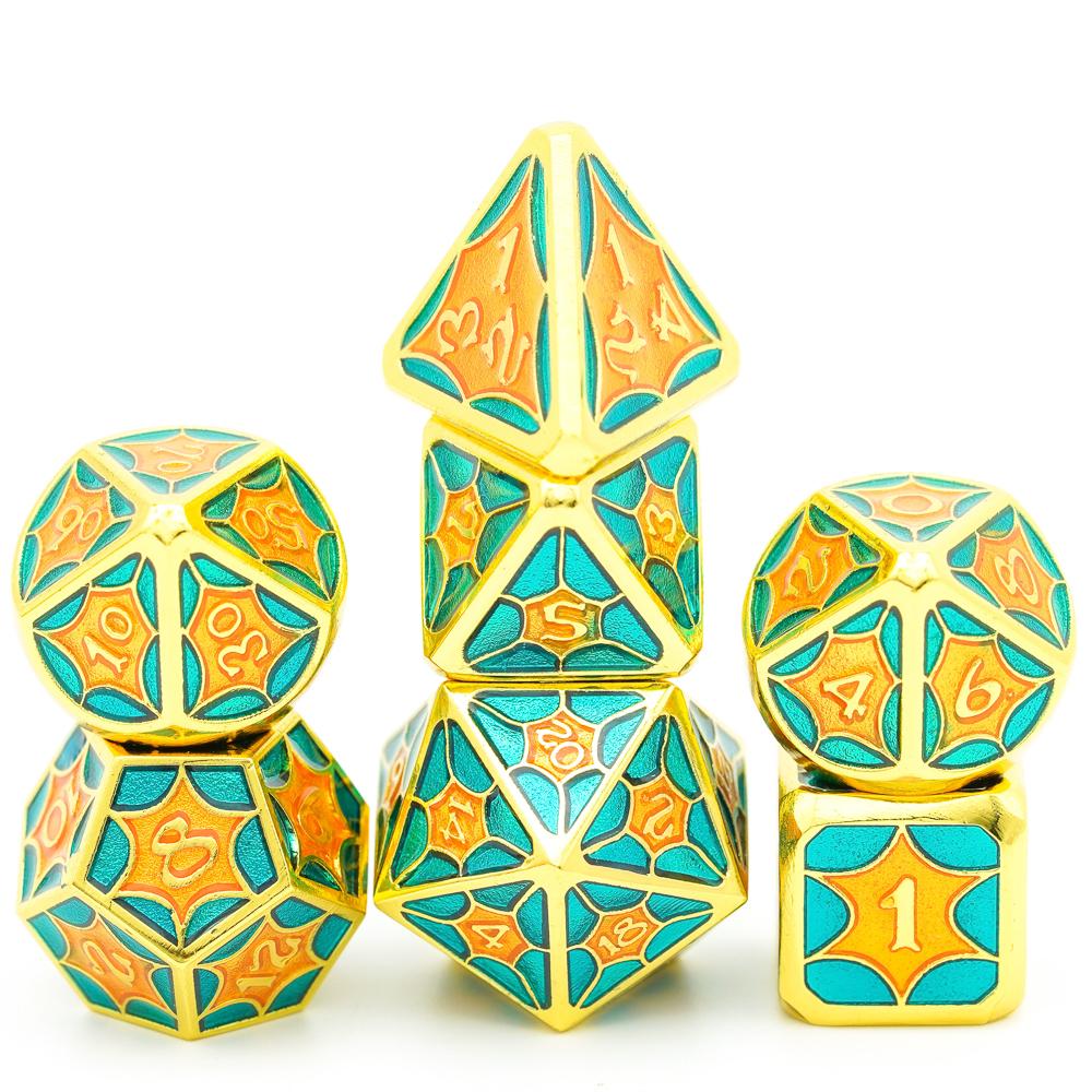 Cusdie Galaxy Metal D&D Dice 7Pcs High-quality D4 D6 D8 D10 D% D12 D20 Polyhedral Dice Set for Pathfinder Role Playing Game