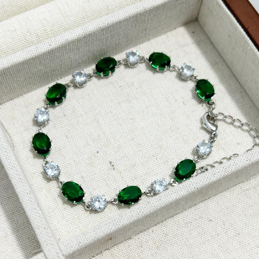 Green Oval Zircon Charm Bracelets For Women Fashion Emerald Crystal Bracelet Gold Sliver Color Bridal Wedding Jewelry