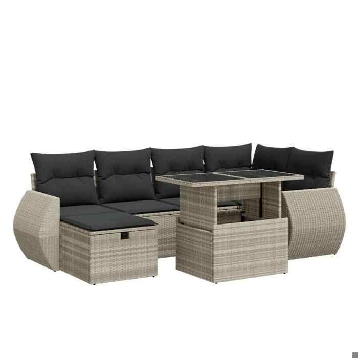 VidaXL Garden Lounge Set with Cushions 7 Pcs Light Grey Wicker 3327902