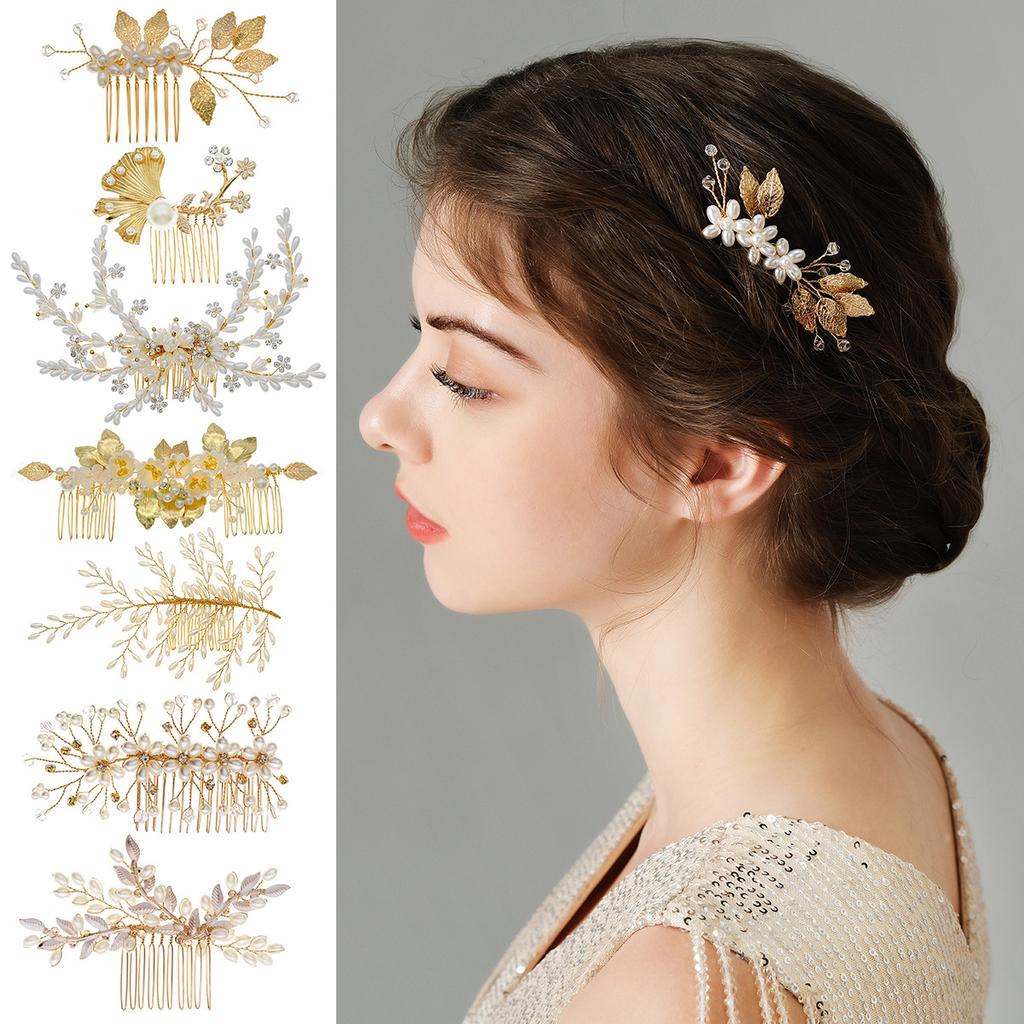 Bridal accessories hair comb luxury wedding dance retro hair accessories handmade golden pearl hair comb