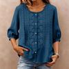 Womens 34 Sleeve Button Down Blouse with Embroidered Floral Pattern Loose Fit Casual Top for Everyday Wear