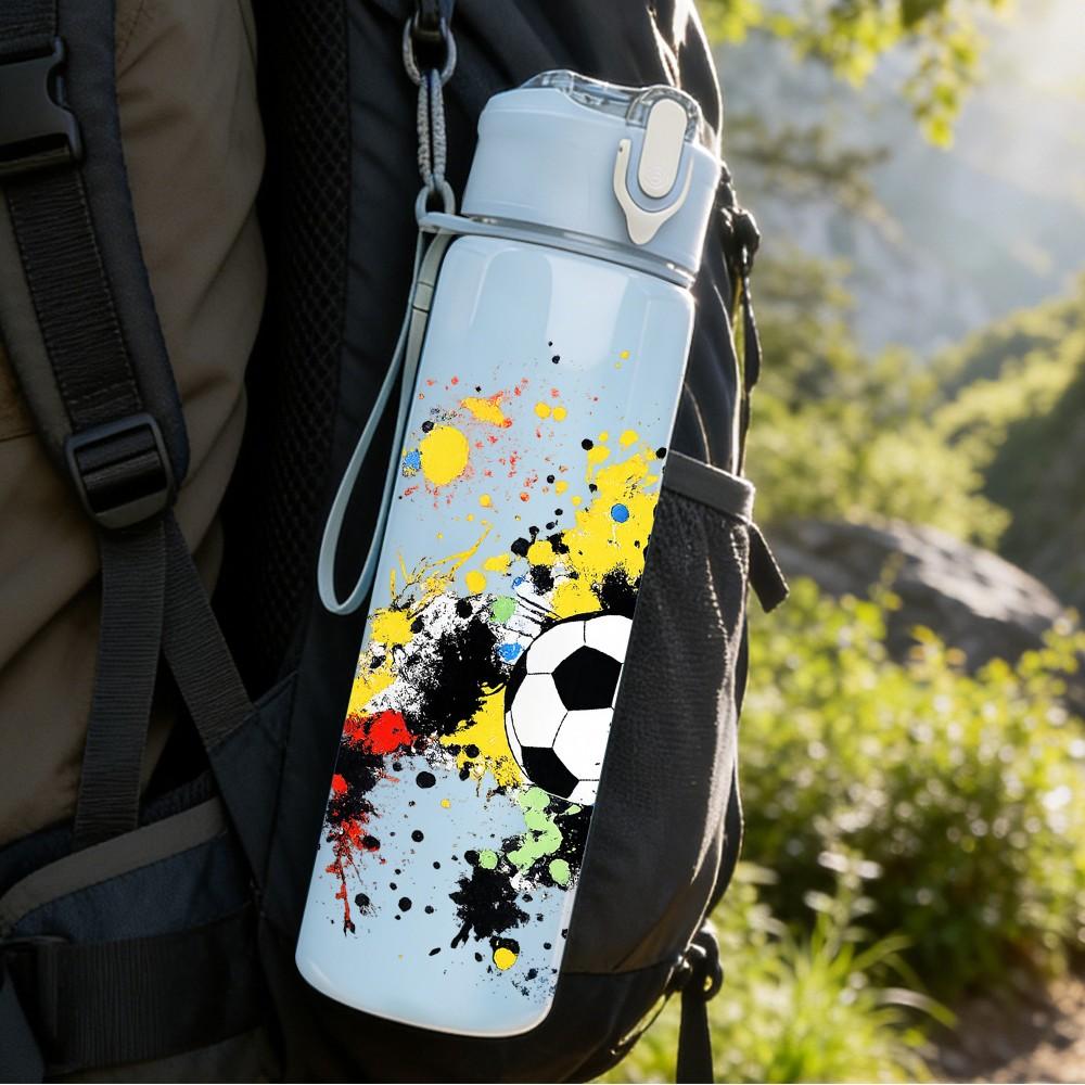 1PC Splash Color Soccer Ball Art Print 750ml Color Plastic Sports Water Bottle Leakproof Flip Straw Lid Suitable for Sports Office Home Use