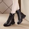 Inner Height Increasing Martin Boots Women's Fleece Warm Cotton Boots Thick-soled Lace-up Lightweight Medium Boots Autumn and Winter Snow Boots Women