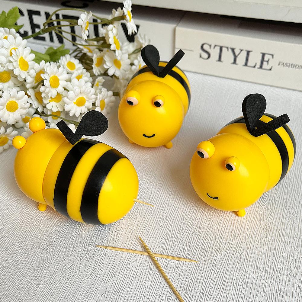 Cute Bee Toothpick Holder Box Portable Desktop Dispenser for Home Kitchen Tabletop Use