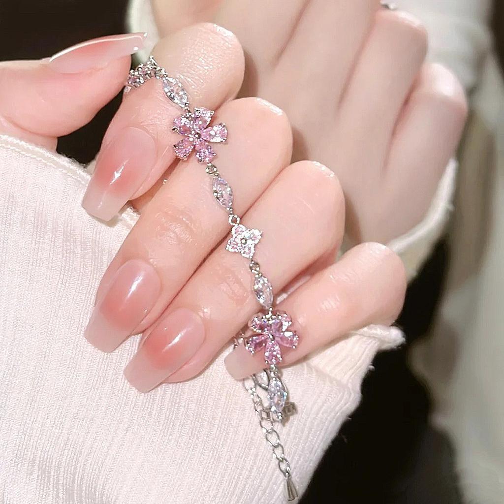 Rhinestone Cherry Blossom Pink Flower Bracelet Small Fresh Flower Ladies Temperament Girls