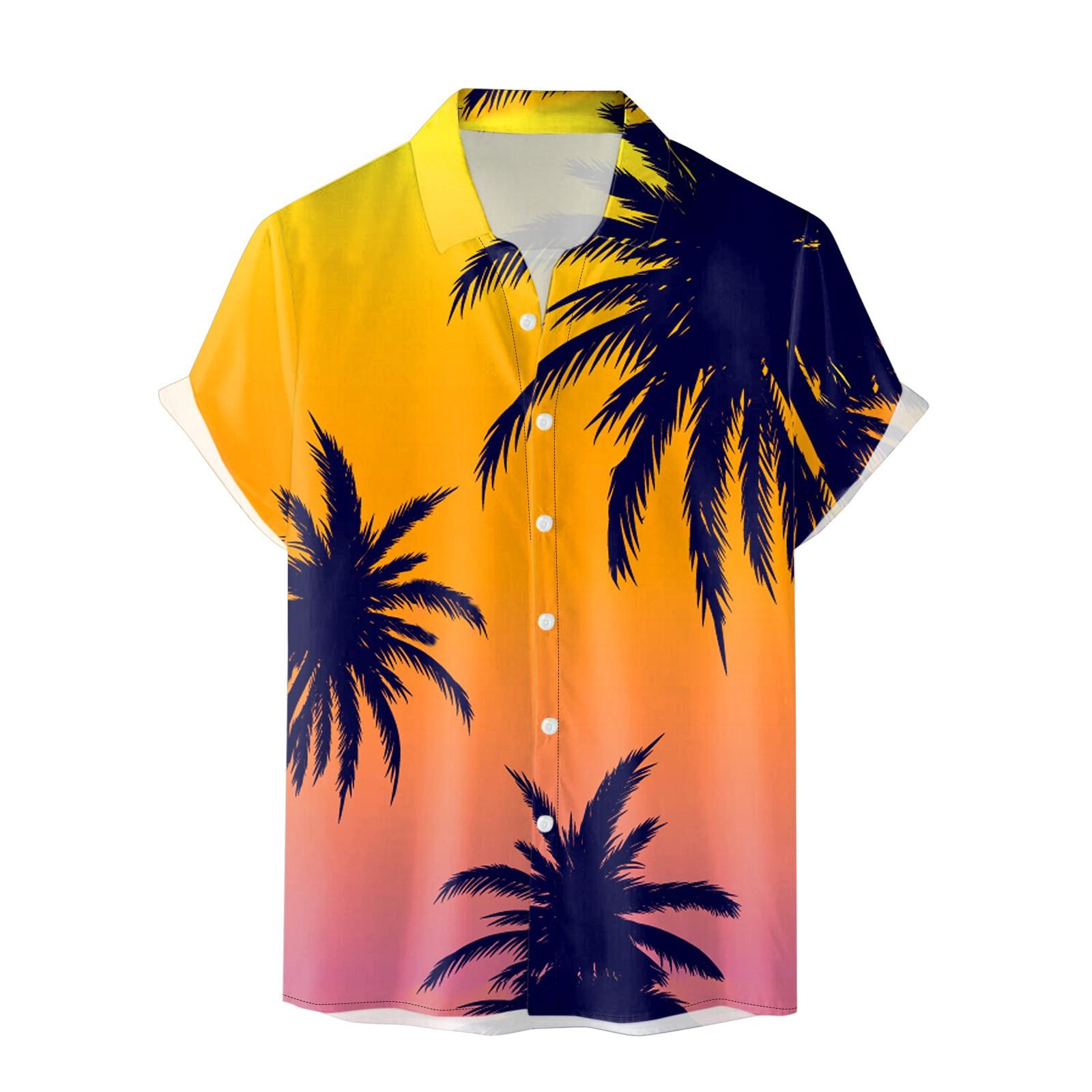 

Мужская модная гавайская рубашка с коротким рукавом, весенне-летняя пляжная рубашка с принтом, повседневные топы XL жёлтый