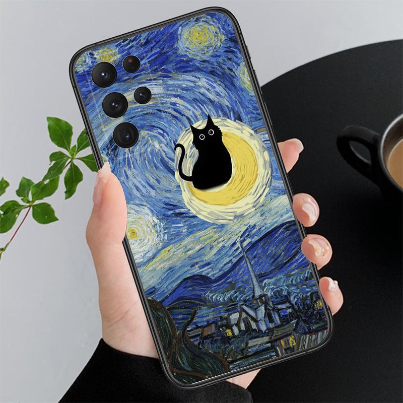 Retro Oil Painting Van-Gogh Cat Phone Case For Samsung Galaxy A52S A04S A21S A33 A23 A13 A14 A32 A52 A53 A54 A51 A71 M51