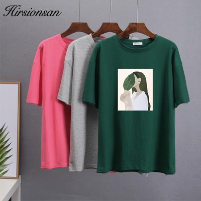 Hirsionsan Harajuku Printed T Shirt Women Summer Chic Tees 100% Cotton Elegant Graphic Clothes Female Loose Casual Pullover Tops
