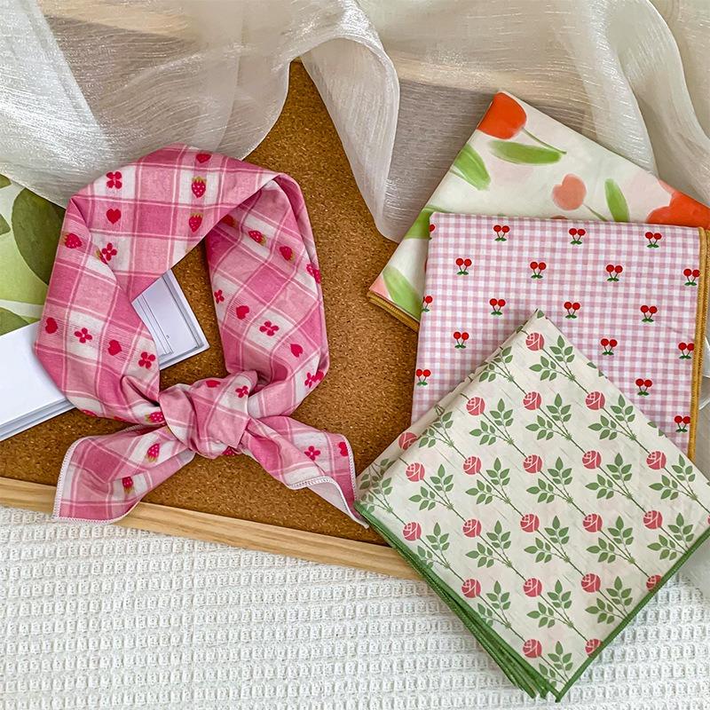58 cotton and linen square scarf headscarf autumn versatile small floral women's thin small fresh decorative silk scarf