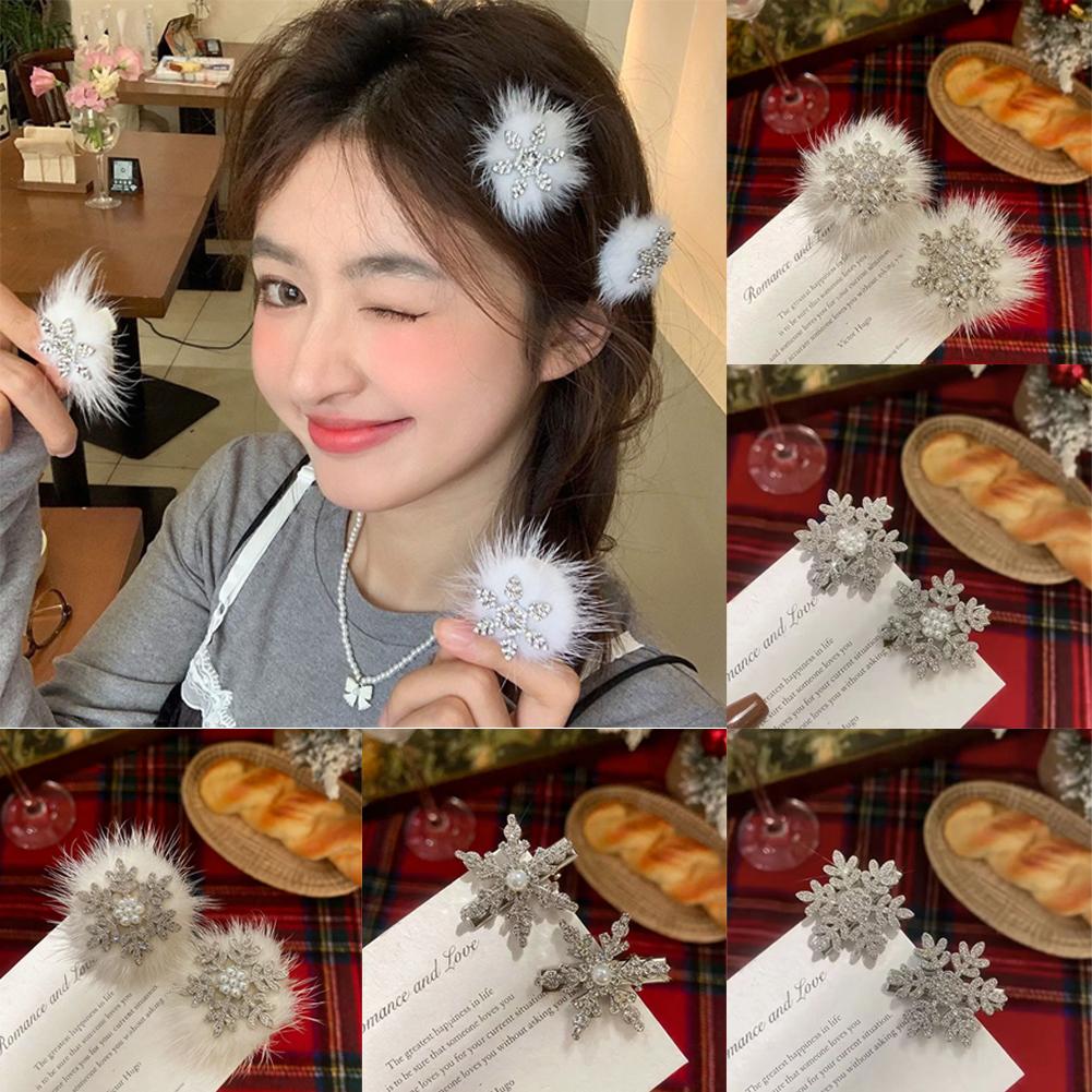 2Pcs Snowflake Hair Clip Duckbill Clip Headwear Side Clip Jewelry Accessory Glitter Shiny Gift