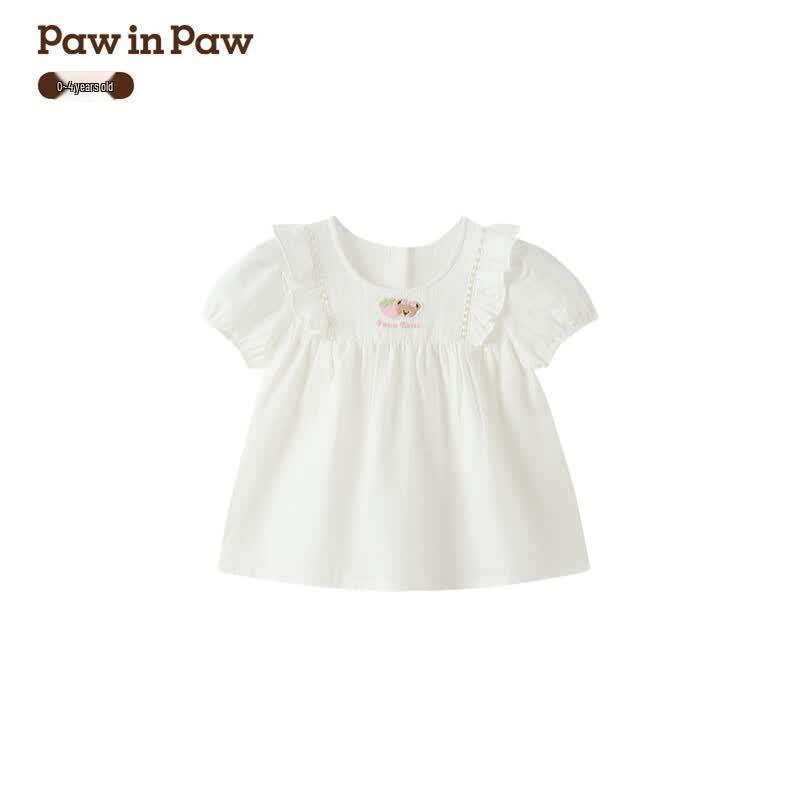 PawinPaw Baby Girl Cartoon Bear A-Line Short Sleeve Shirt 100