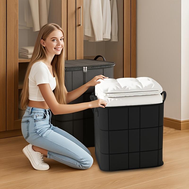 Black Foldable Wardrobe Storage Box | Stackable Large Capacity Organizer, Space-Saving Thickened Moving and Packing Bag with Dual Zippers and Handles