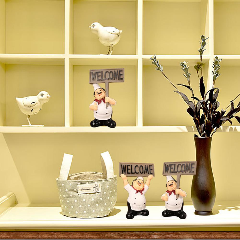 Restaurant Resin Cute Chef Figurine Miniature Statue Ornaments Welcome Board Table Decor