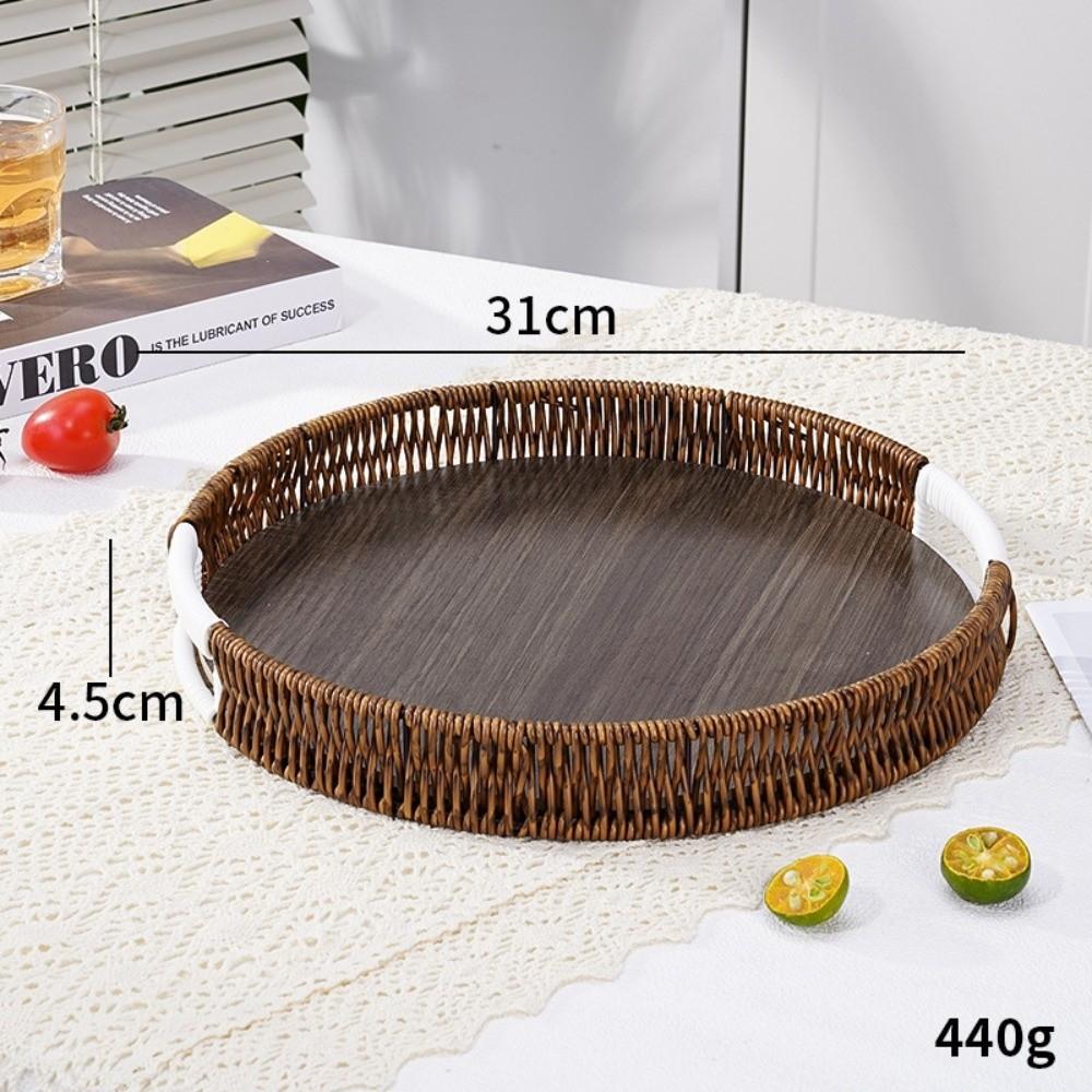 Handwoven Wicker Serving Tray Woven Handheld Plastic Rattan Storage Tray  Kitchen Storage