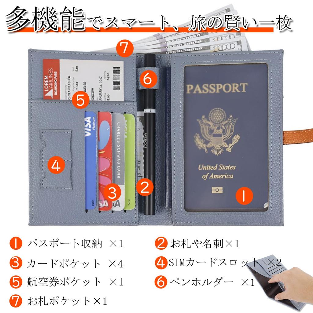 Jessimi Passport Passport Storage Card Label Premium PU Travel Gift Case, Cover, Multi-Function Pocket, Case, Wallet, Cute, Leather, Slim,