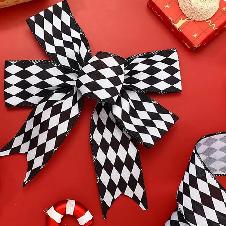 Crafting Ribbon For Holiday Decorations Gift Bowknot Christmas Tree Ornament Durable Polyester Fabric Black White Design