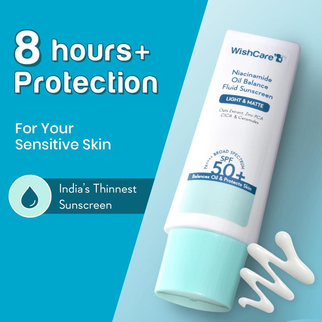 WishCare 50g Niacinamide Oil Balance Fluid Sunscreen SPF 50 PA++++ Matte Lightweight Face Protection