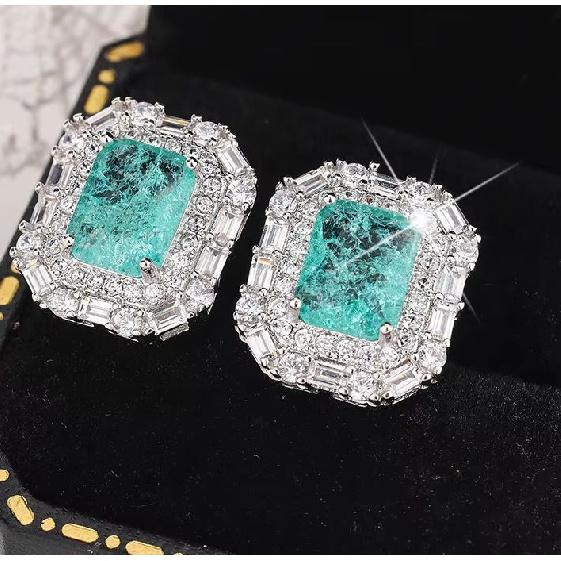 925 Silver Plated Light Green AAAA Zircon Earrings for Ladies Stylish Geometric Jewelry Party Earrings Wedding Gift