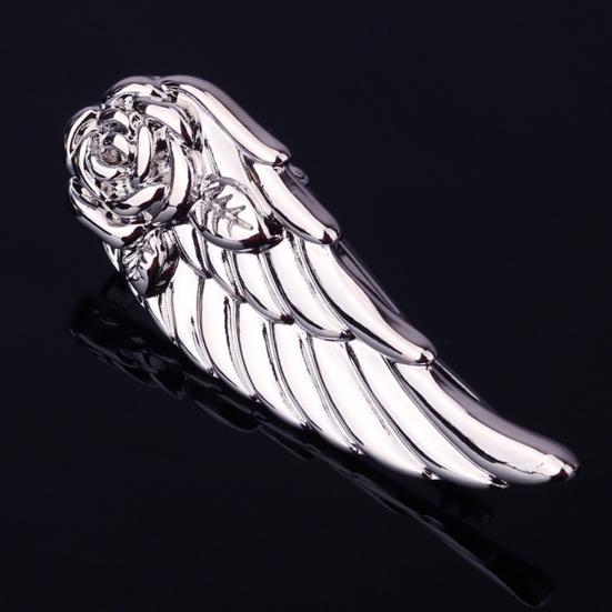 Men Tie Clip Rose Flower Wing Shape Lapel Pin Detachable Design Formal Attire Tie Back Commuting Wear Accessory