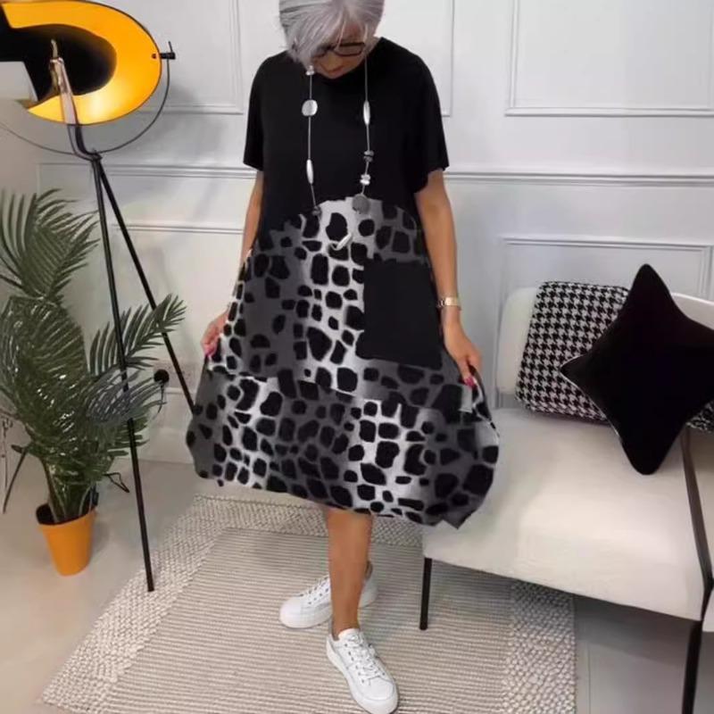 JPNTKY Dámské Módní Letní Jarní Šaty s Krátkým Rukávem a O-výstřihem