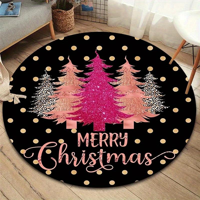 

1pc Soft, Absorbent & Non-Slip Bright Christmas Tree Round Rug, Perfect for Entryway, Living Room, Bedroom Decor, Machine Washable Flannel M 80cm by 80cm