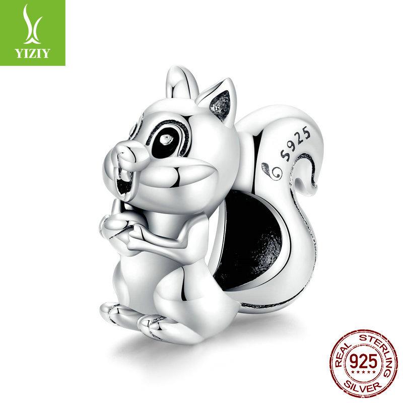 2021 Cute Squirrel Diy Bracelet Beaded, Cute Animal S925 Sterling Silver Bead String Ornament Bsc338