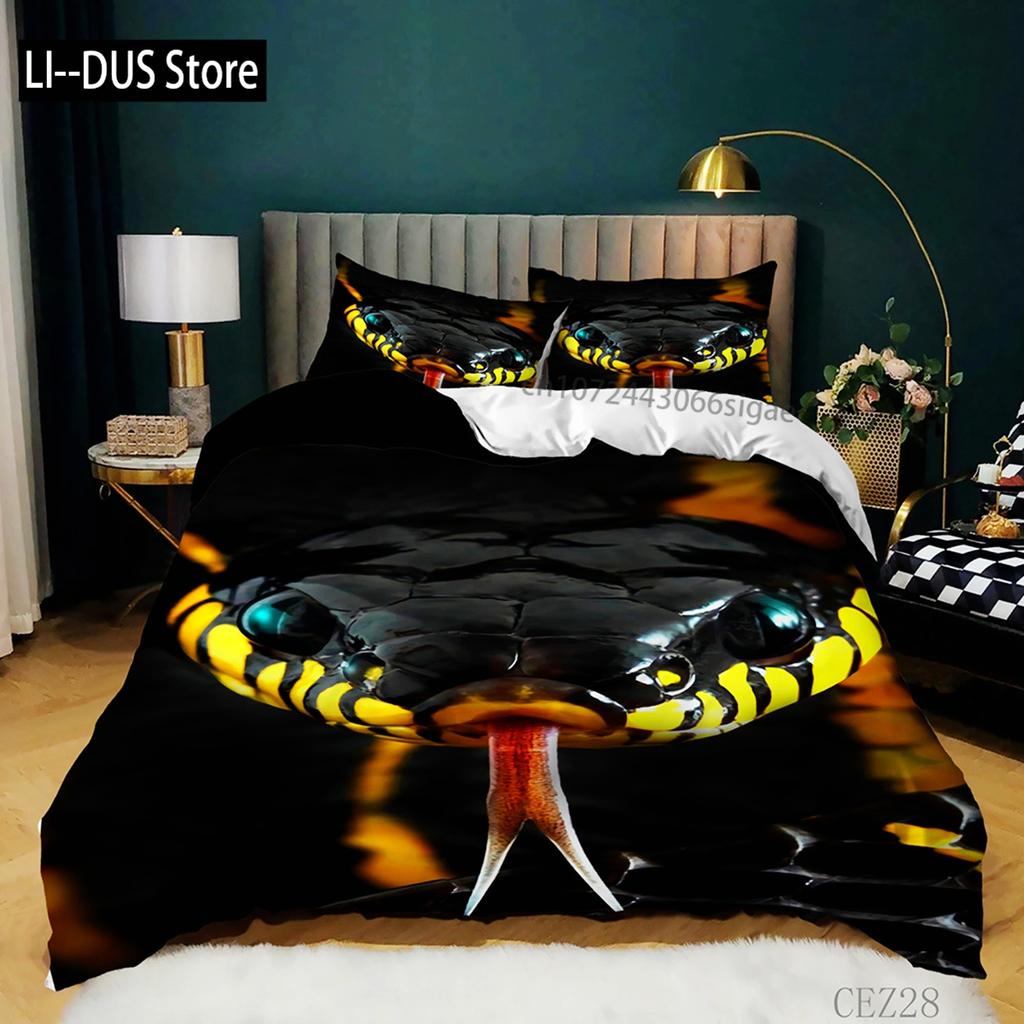 3D Yılan Nevresim Takımı King Boy Korku Yılanı Vahşi Hayvan Temalı Yatak Takımı Polyester Korkunç Vahşi Yaşam Tarzı Yorgan Kılıfı