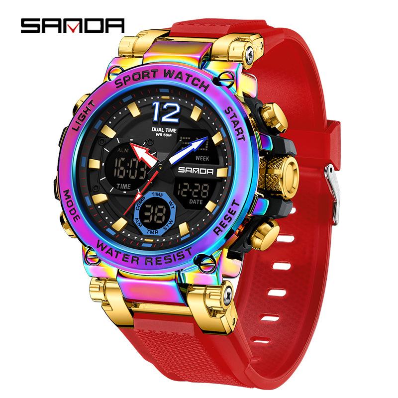 SANDA Watch Cool Trend Multifunctional Sports Waterproof Dual Display Electronic Watch