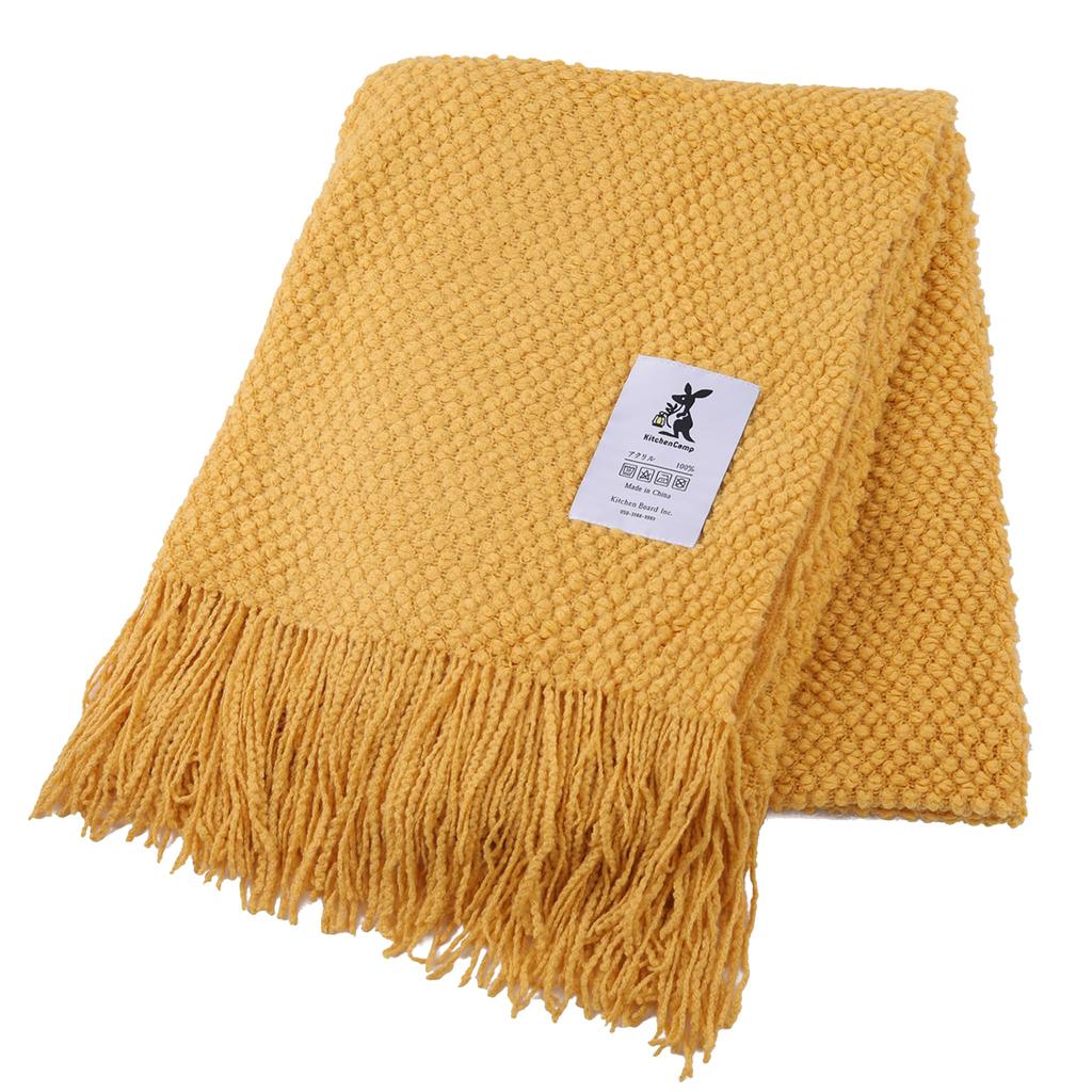 KitchenCamp Waffle Blanket, 130cm x 150cm, for Camping and Outdoors (Yellow)