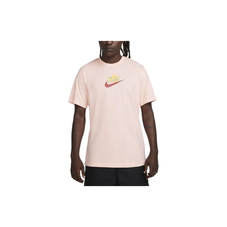 Nike Sportswear Logo Print Ribbed Crew Neck Short Sleeve T-Shirt Men T-Shirts Bleached-Coral FQ3748-697