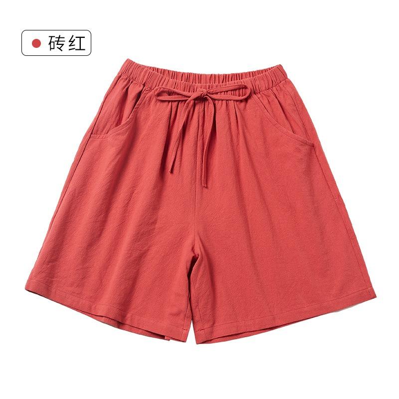 Cotton and Linen Five Quarter Pants Spring Leisure Sports Loose High Waist Wide Leg Pants Casual Shorts Women