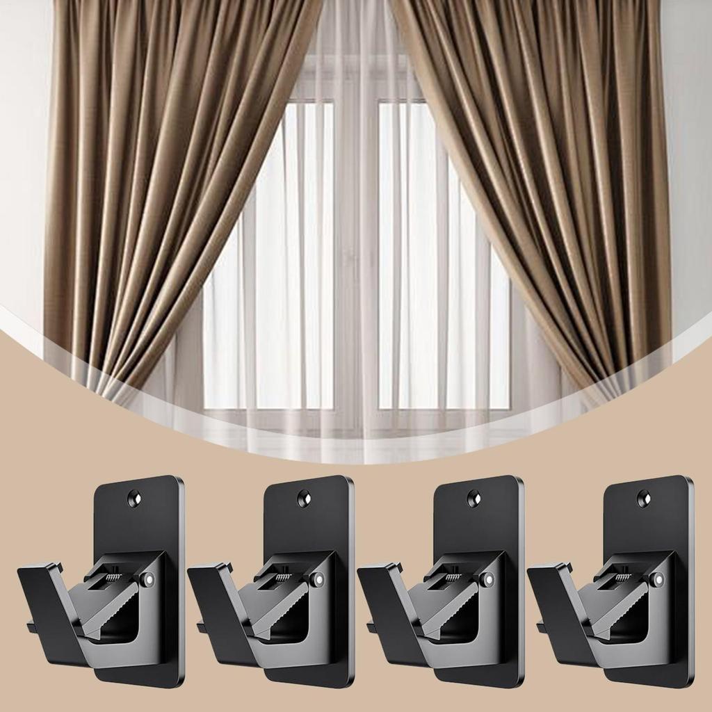 4pcs Curtain Rods Holders Nail-Free Adjustable Curtain Rod Hooks No Drill Curtain Rod Brackets For Bathroom, Bedroom
