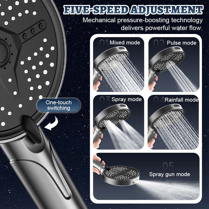 Multi-Functional High Pressure Handheld Shower Head 5 Modes Self-cleaning Shower Head Large Panel Water Massage ABS Showerhead