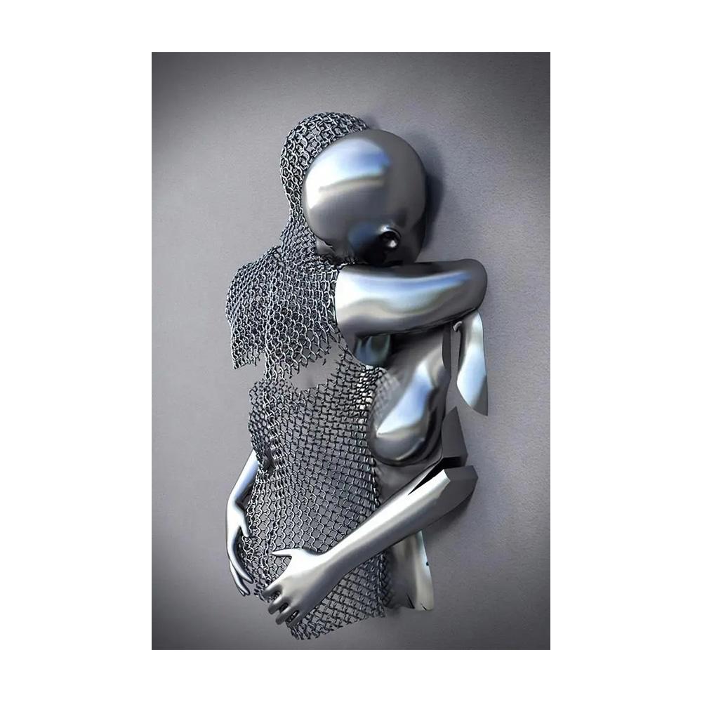 Metal Figure Statue Art Poster High Definition Printing Canvas Painting Prints Couple Sculpture Living Room Home Decor Picture