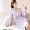 Fenteng [Comes with Chest Mat] Soft Cotton Lace V-neck Sexy Palace Style Long Sleeve Sleeping Skirt Women's jumpsuit