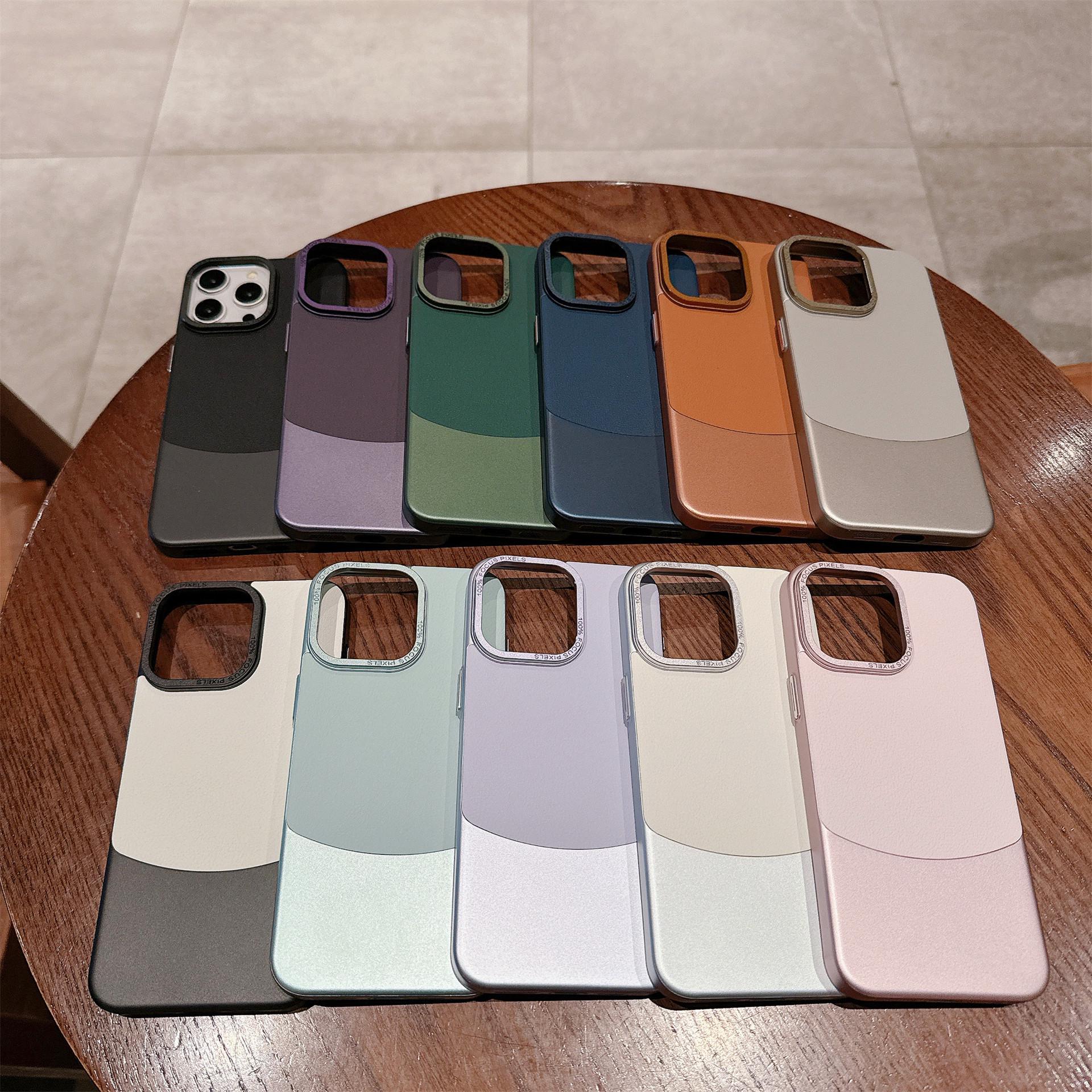 

Leather Splicing Metal Lens iPhone Case for iPhone 13 Pro Max, 14, 15, and 16 iPhone 15 Pro Max