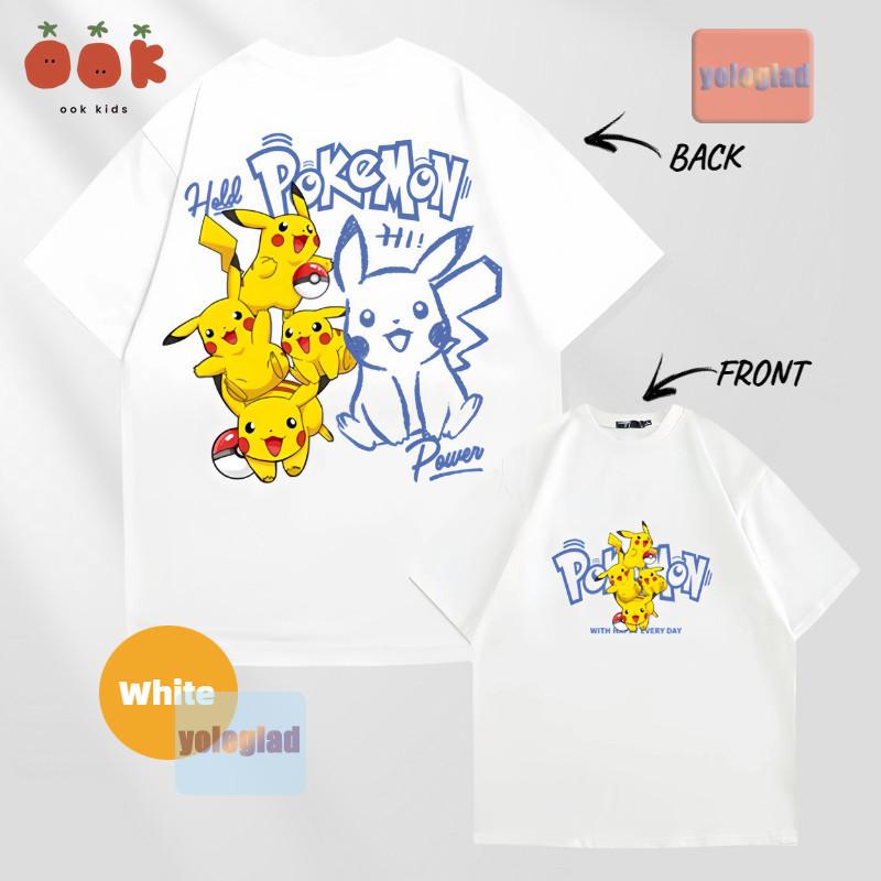 

2026 Summer Pikachu Retro Cosplay Tshirt Unisexs Oversize Casual Cotton Printed Shortsleeved Unisex Childrens Sports Shirt S