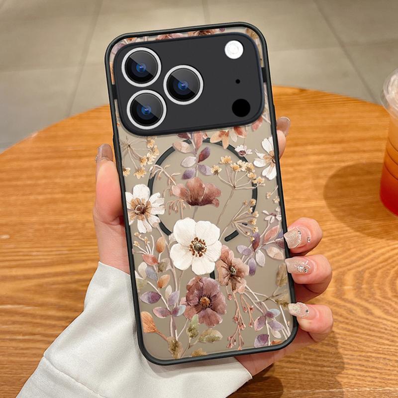 Vintage Floral Pattern Case For iPhone 17 Pro Max Magnetic For Magsafe Matte Cover For iPhone 16 Pro Max 15 14 13 16E Air