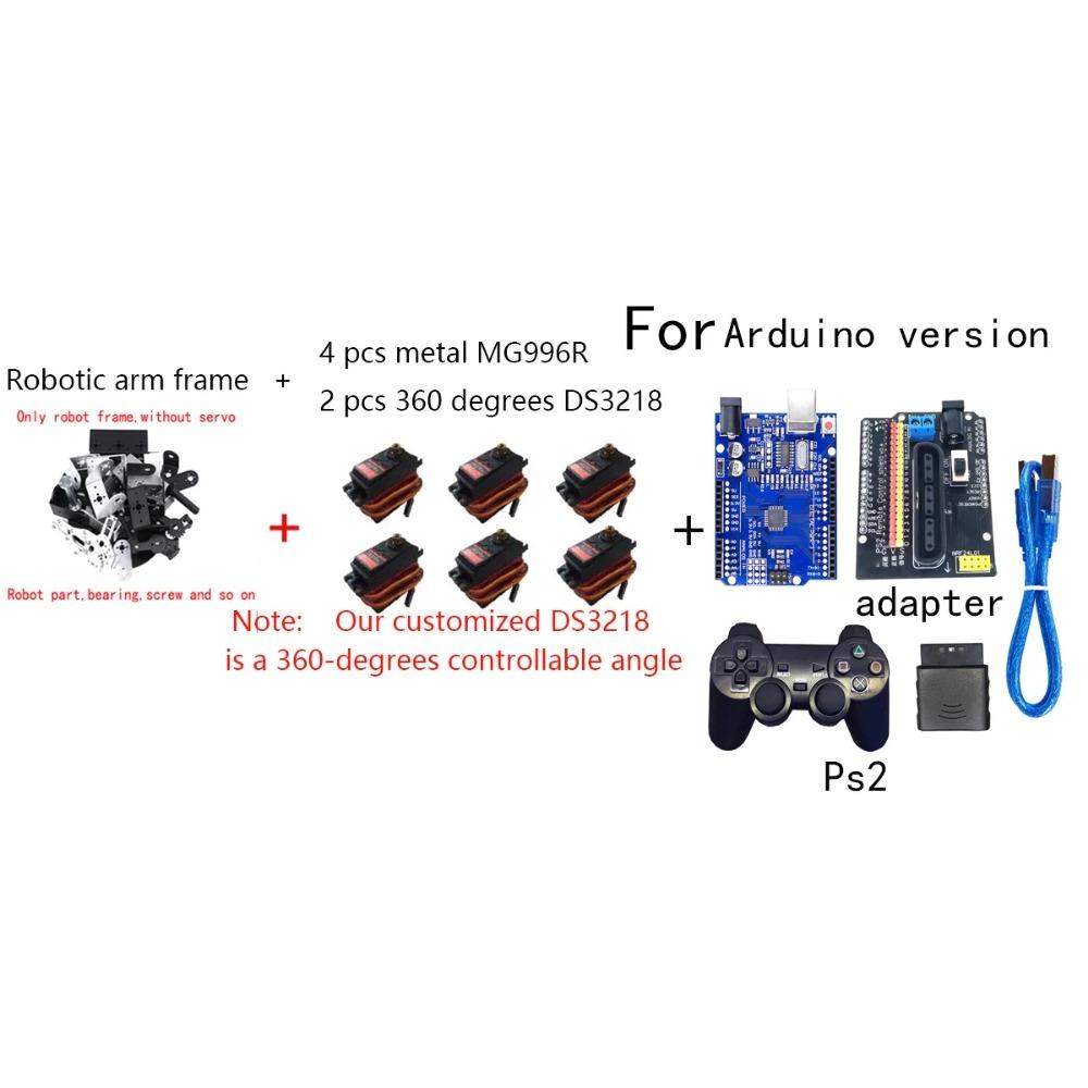 360 Degrees 6 DOF Robot Metal Alloy Mechanical Arm Claw Kit MG996R for Arduino Robotics Kit Educational Ps2 Programmable Toys