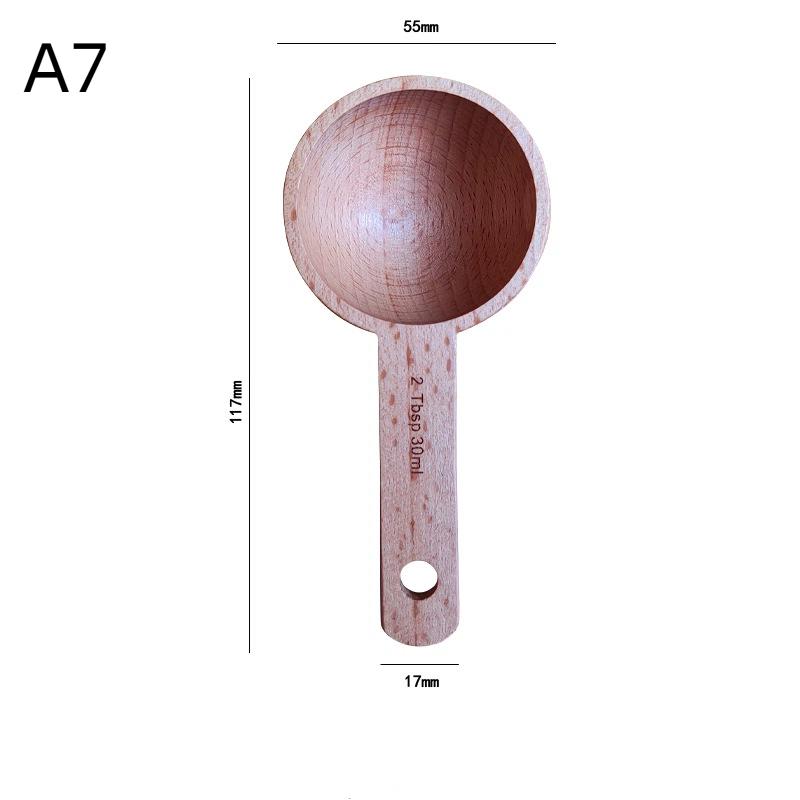Wooden Measuring Spoon 7.5-45ML Beech Walnut Portable Long Lasting Kitchen Gadget for Restaurant Home Baking Cooking Use