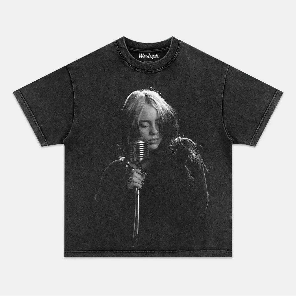 BILLIE EILISH American Trendy Vintage Washed Graphic Print Tshirts Men Women Tops Oversized Cotton Short Sleeves Oversized Tees