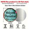 Vintage Turquoise Welcome to Paradise Metal Wall Decor  Round Hanging Sign for Poolside Garden Living Room