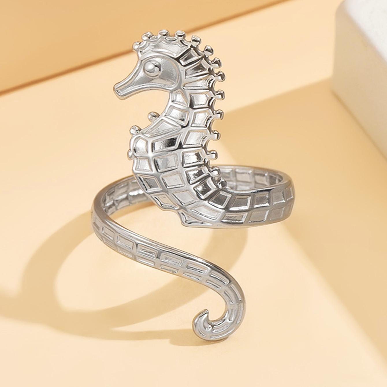 Cross Ocean Seahorse Gold-Plated Stainless Steel Women s Ring