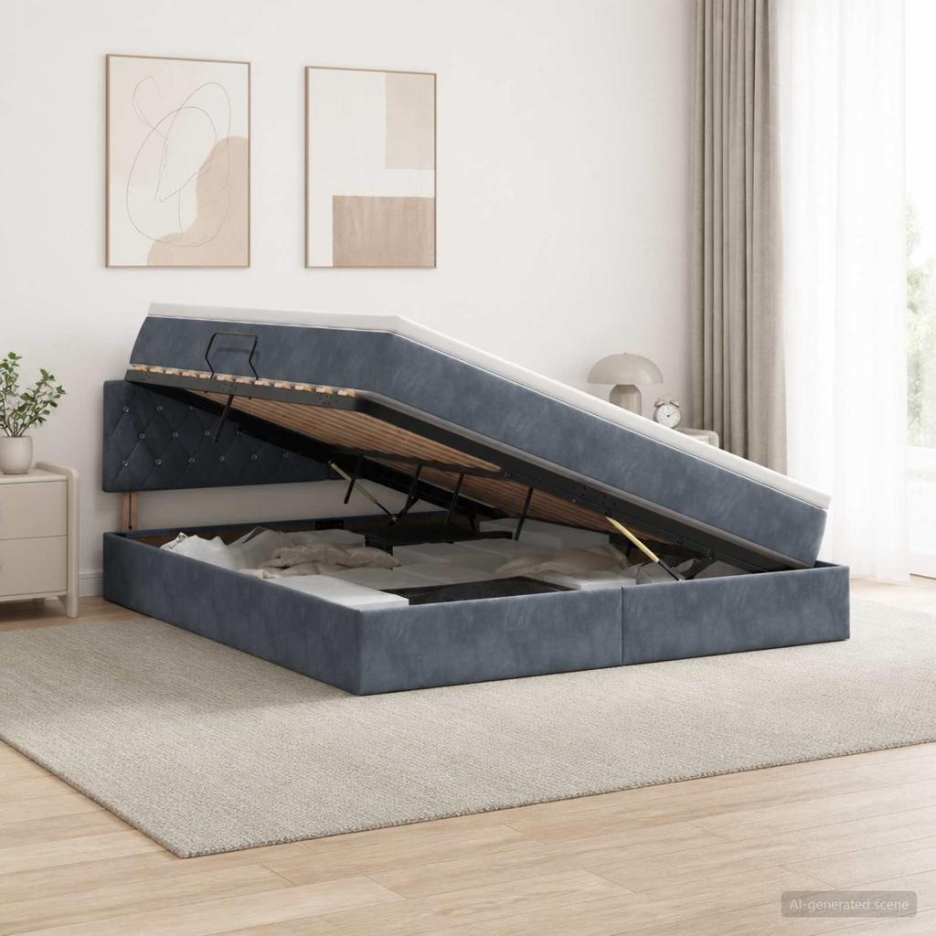 Storage Bed with Headboard Dark Grey 160 x 200 cm Velvet