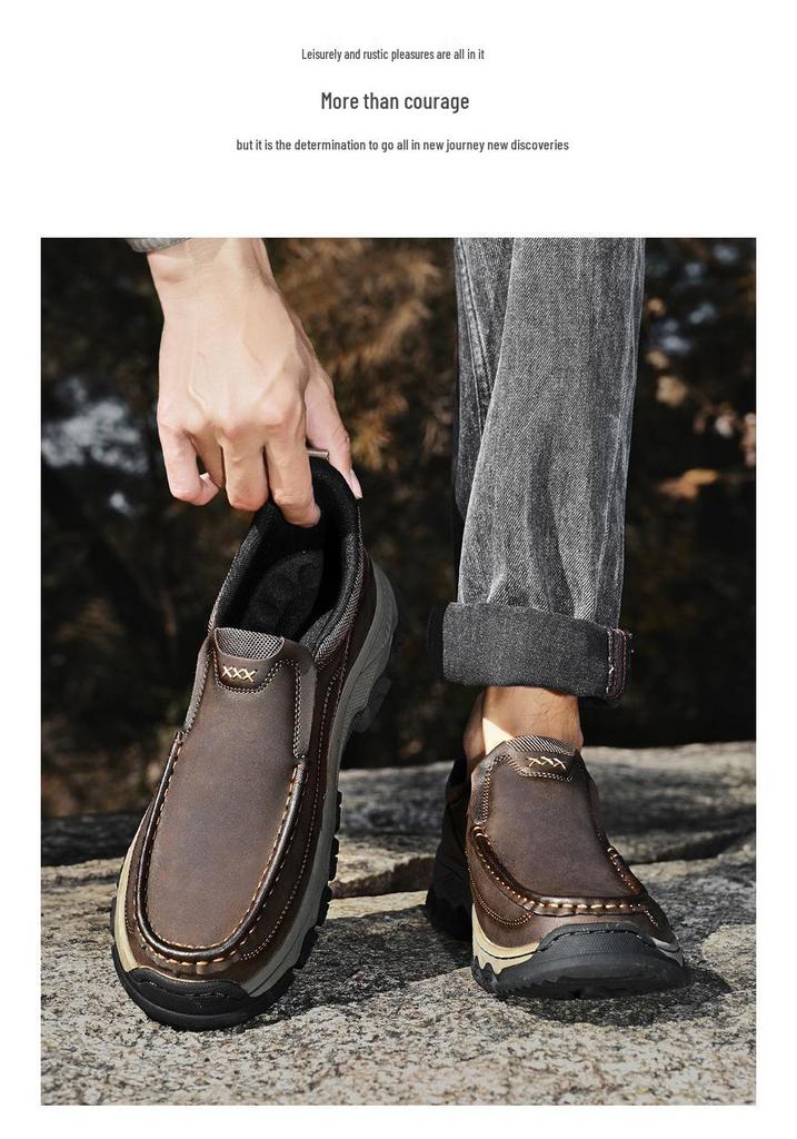 Men's Spring Loafers - Outdoor Casual Hiking, Thick Sole, Wear-Resistant, Slip-On Leather Shoes