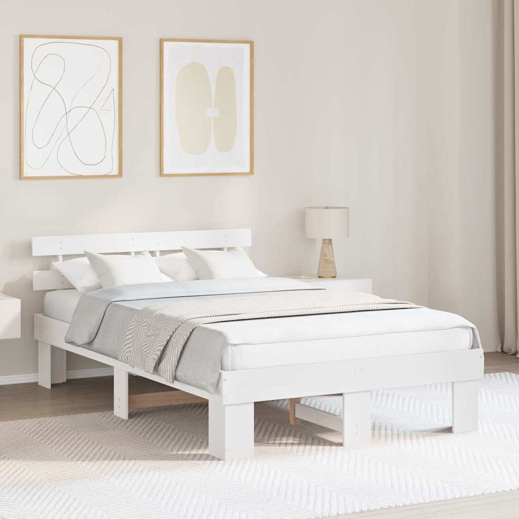 White Bed Frame with Headboard 120 x 190 cm Solid Pine Wood