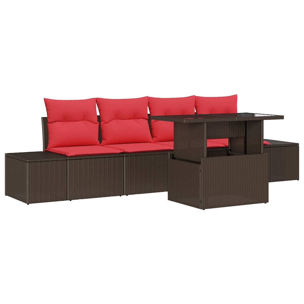 Garden Sofa Set 5 pcs 4 Seater Brown and Red