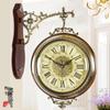 European Retro Double-Sided Silent Wall Clock - Large Antique Style for Living Room