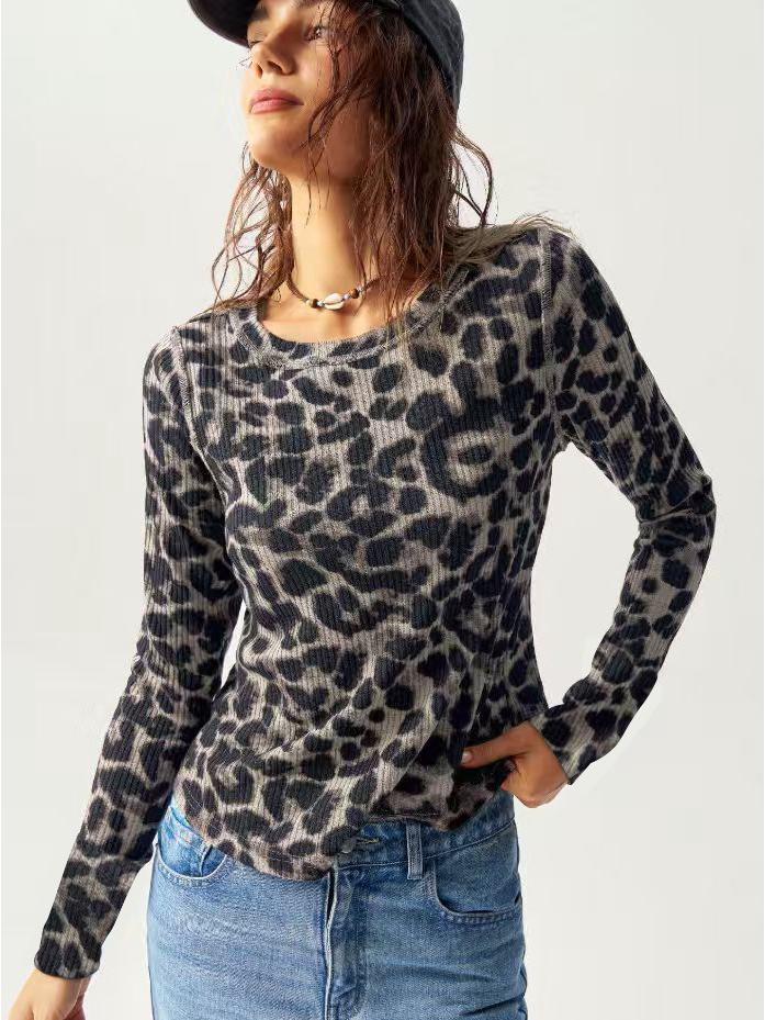 European & American Fashion Spring/Summer Long Sleeve Round Neck Digital Print Women's T-shirt